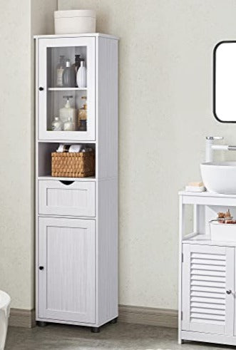 Søjleskab med justerbare hylder og skuffer - Perfekt til små badeværelser
