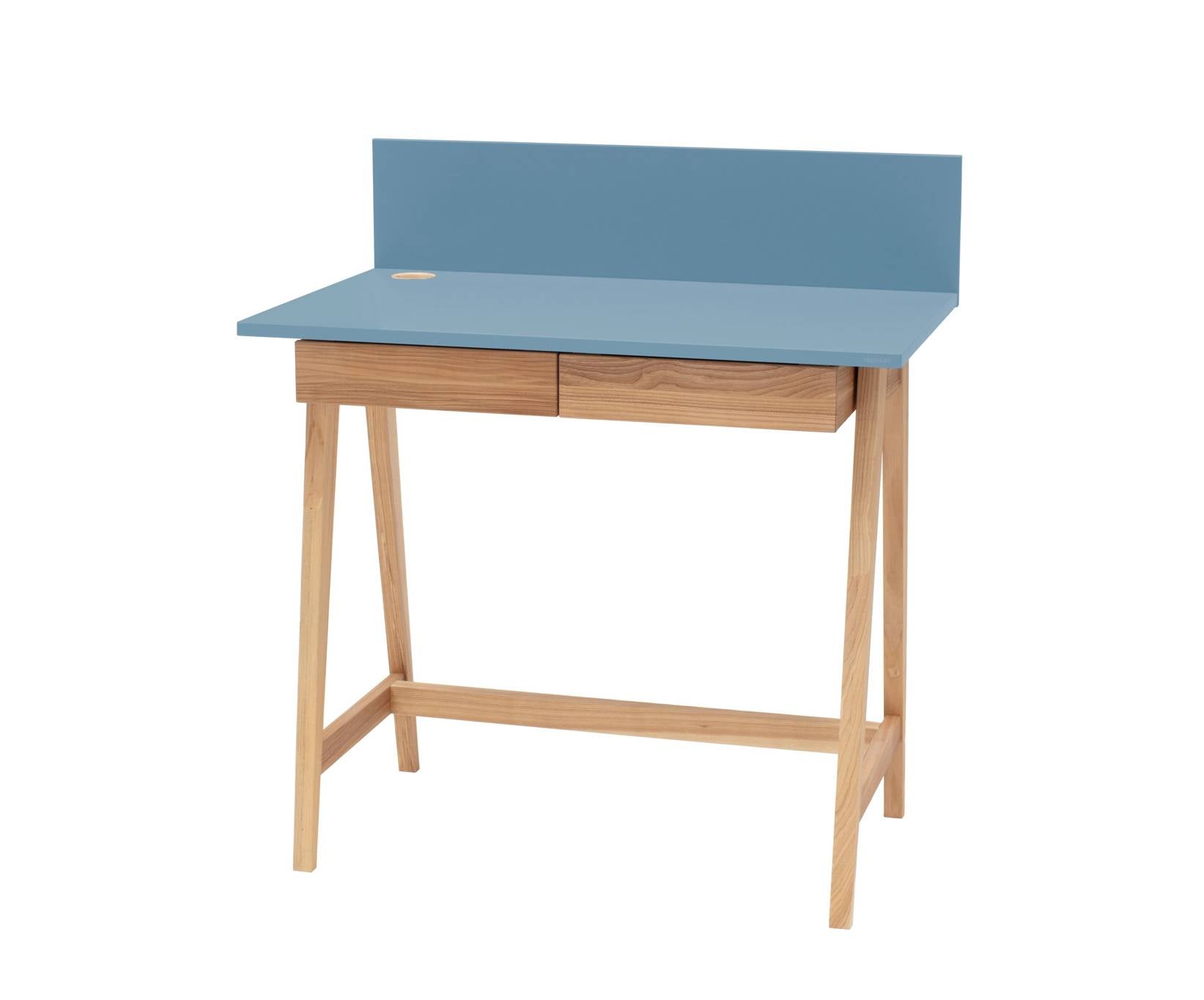 LUKA Asketræ Skrivebord 85x50cm med Skuffe Gentle Blue – Lammeuld.dk