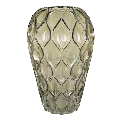 Vase - Vase i mundblæst glas, grøn,rund, Ø18x27 cm