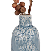Vase - Vase i keramik, blå med mønster, rund, Ø12x26 cm