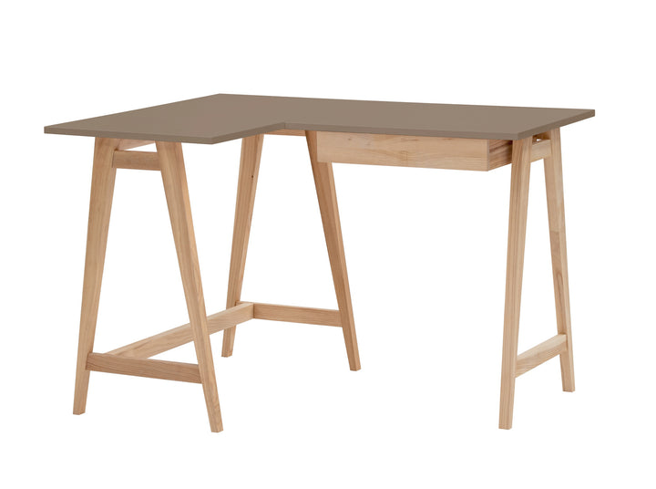 LUKA Asketræ Hjørneskrivebord B115 x D85cm Brun Beige Venstre Side