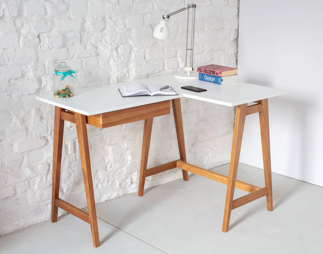 LUKA Hjørneskrivebord B 115cm x D 85cm Brun Beige Eg Højre Side