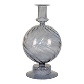 Lysestage - Lysestage i mundblæst borosilikatglas, blå, rund, Ø12x22 cm