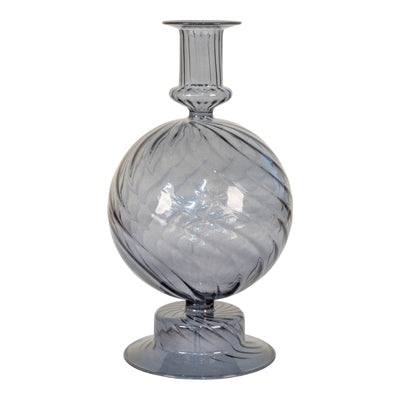 Lysestage - Lysestage i mundblæst borosilikatglas, blå, rund, Ø12x22 cm