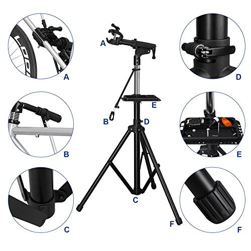Forbedret cykelreparationsstativ med aluminiumslegering arm, stort værktøjsbakke, fulde funktioner stærkere og holdbar, bærbar, kompakt - Lammeuld.dk