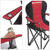 Nyd komforten overalt: Foldbar campingstol med kopholder og høj bæreevne (250 kg), rød