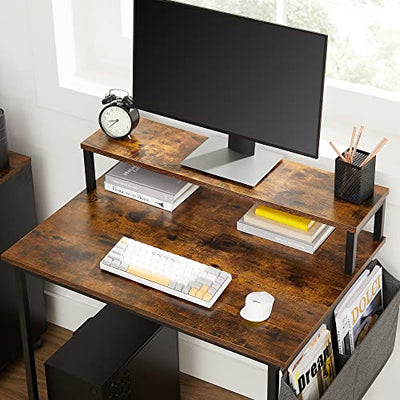 Computerbord med skærmhylde, industrielt look, 80x55x90 cm, rustik brun/sort