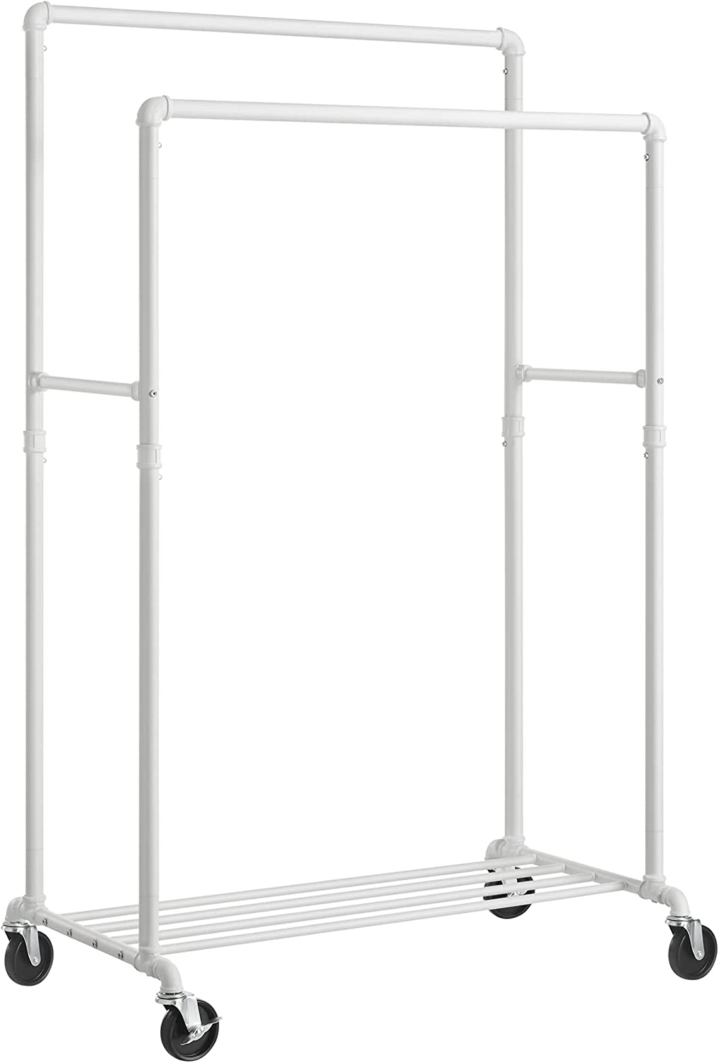 Stabilt og praktisk tøjstativ med to tøjstænger, 100 x 59 x 162 cm (L x B x H), hvid