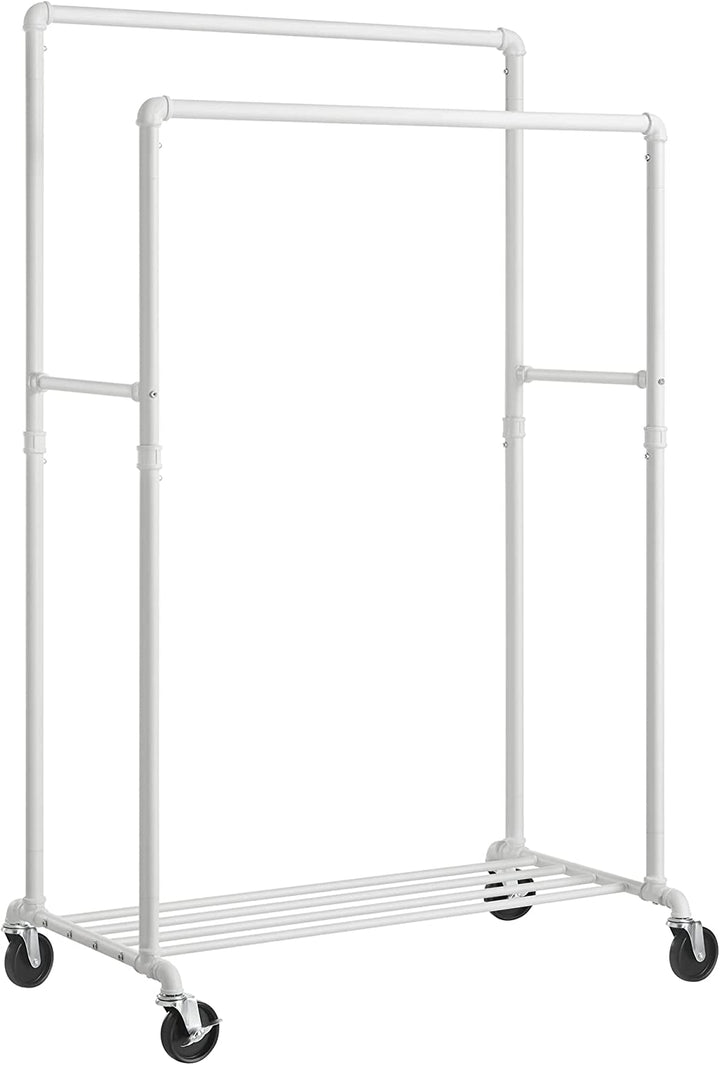 Stabilt og praktisk tøjstativ med to tøjstænger, 100 x 59 x 162 cm (L x B x H), hvid