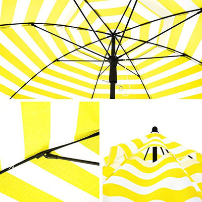 Parasol (2 m) - Perfekt til strand, have, altan og pool (Stribet gul/hvid)