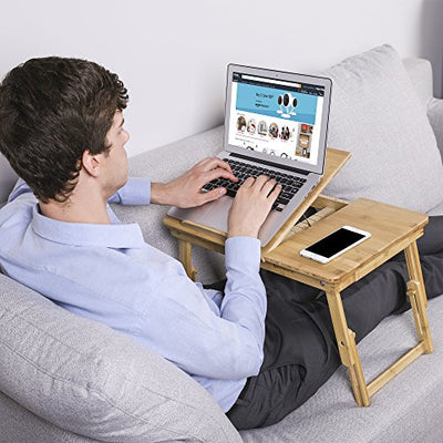 Sammenklappelig bærbar bordbord Justerbar Lapdesk PC Desktop Notebook-stativ Bambus sovesofabakke til tegning Skrivning Crafting Camping med skuffe - Lammeuld.dk