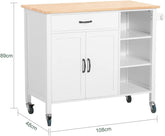 Designer køkkenvogn / køkkenø med bordplade, 108x48x89 cm, hvid