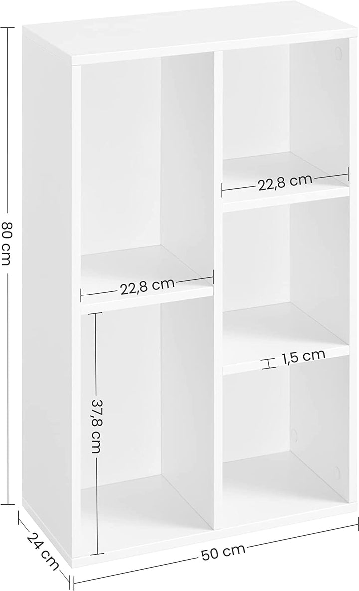 Reol med 5 rum,  50 x 24 x 80 cm (B x D x H), hvid