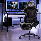 Gamerstol, højdejusterbar racingstol, skrivebordstol med nakkestøtte og lændehynde, 2D armlæn, vippemekanisme, 135-graders liggende - Lammeuld.dk