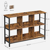 Bogreol, konsolbord, 6 rum, 33 x 120 x 80 cm, industrielt design, rustik brun og sort