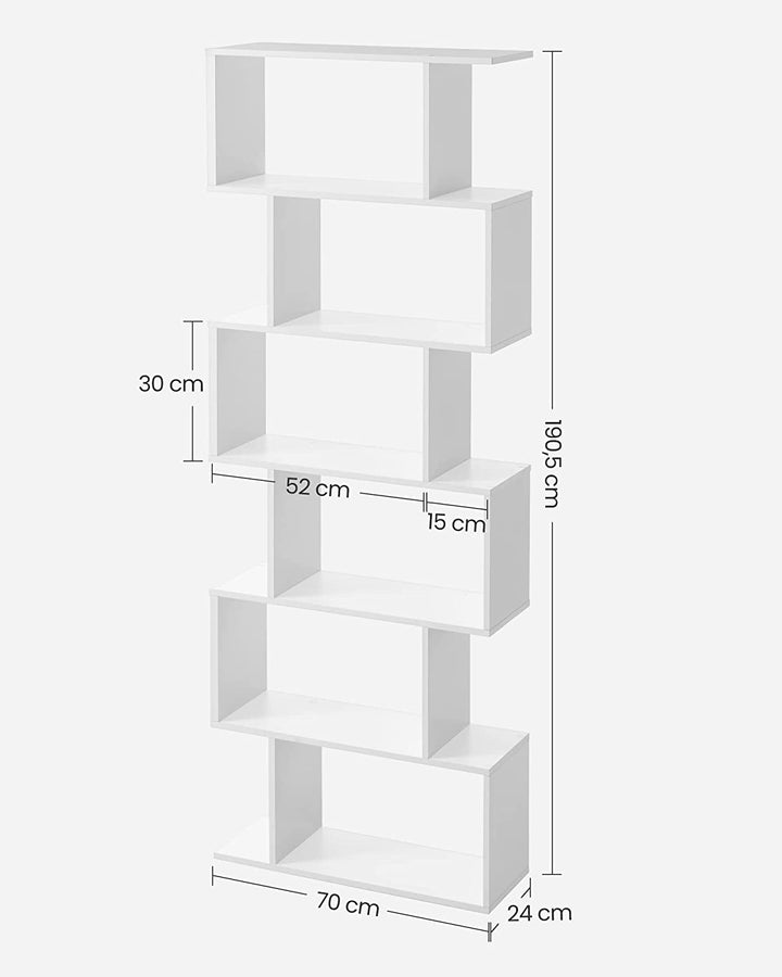 Dekorativ reol med 6 niveauer, 70 x 24 x 191 cm, hvid