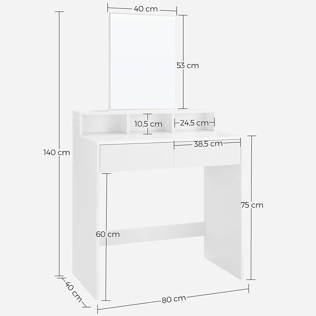 Sminkebord / make-up bord med stort spejl, 80 x 40 x 140 cm, hvid