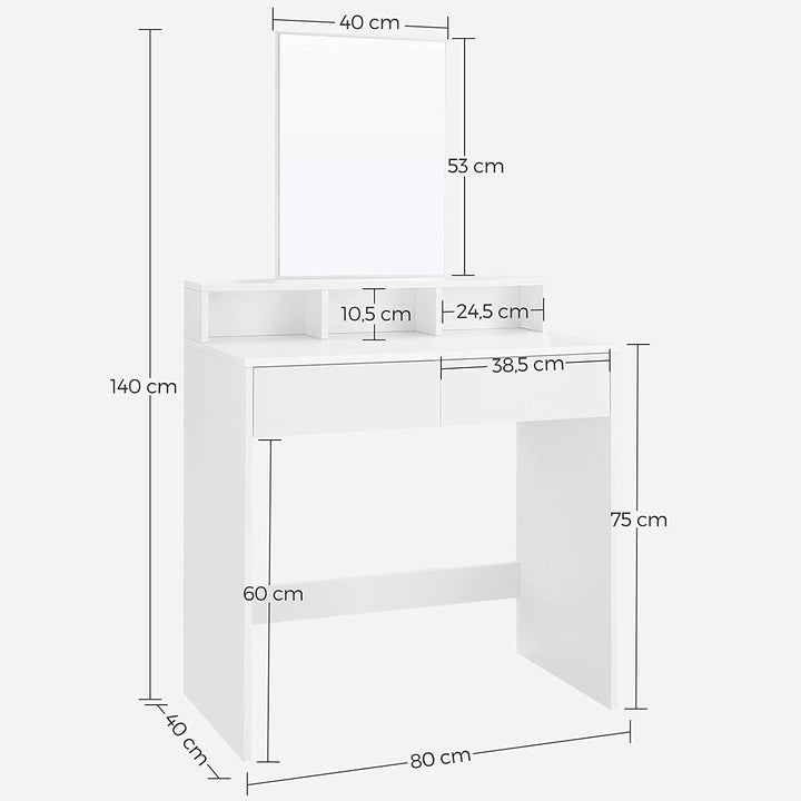 Sminkebord / make-up bord med stort spejl, 80 x 40 x 140 cm, hvid