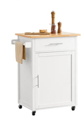 Køkkenvogn med bordplade, hvid / naturfarvet, 68 x 90 x 46 cm