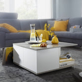 Sofabord, cement grå / hvid, 2 skuffer og hjul