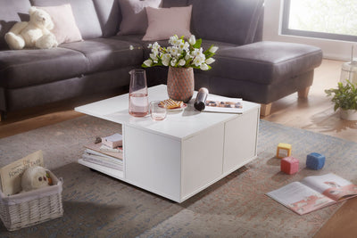 Sofabord med hjul og 2 skuffer, 70x36x70 cm, hvid