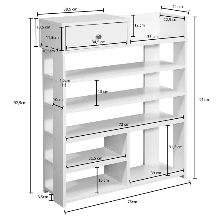 Designer skoreol, skandinavisk stil, 75 x 92,5 x 24 cm, hvid