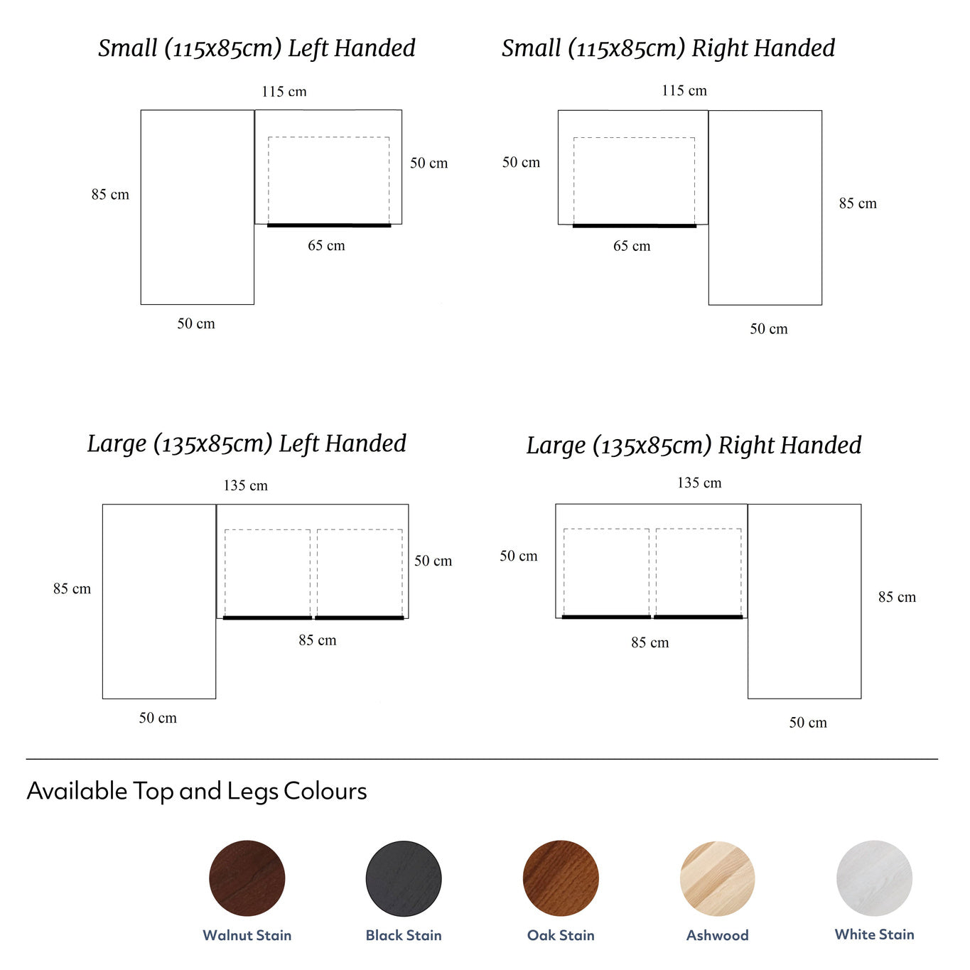 LUKA Ask L-formet skrivebord B135cm x D85cm Højrestillet