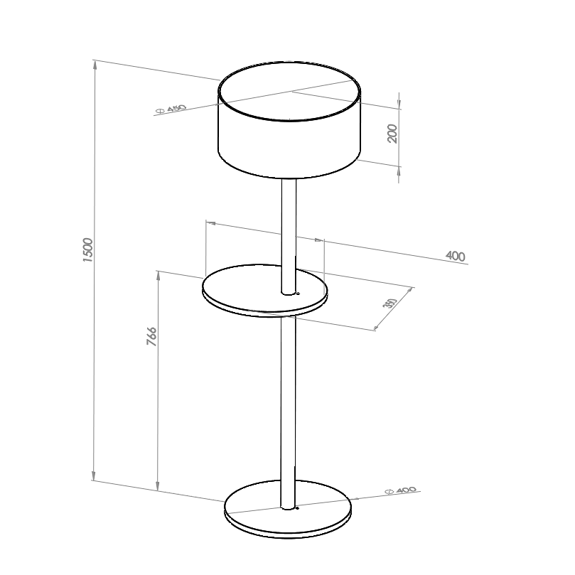 UFO Gulvlampe 45x150cm Hvid / Hvid Lampeskærm