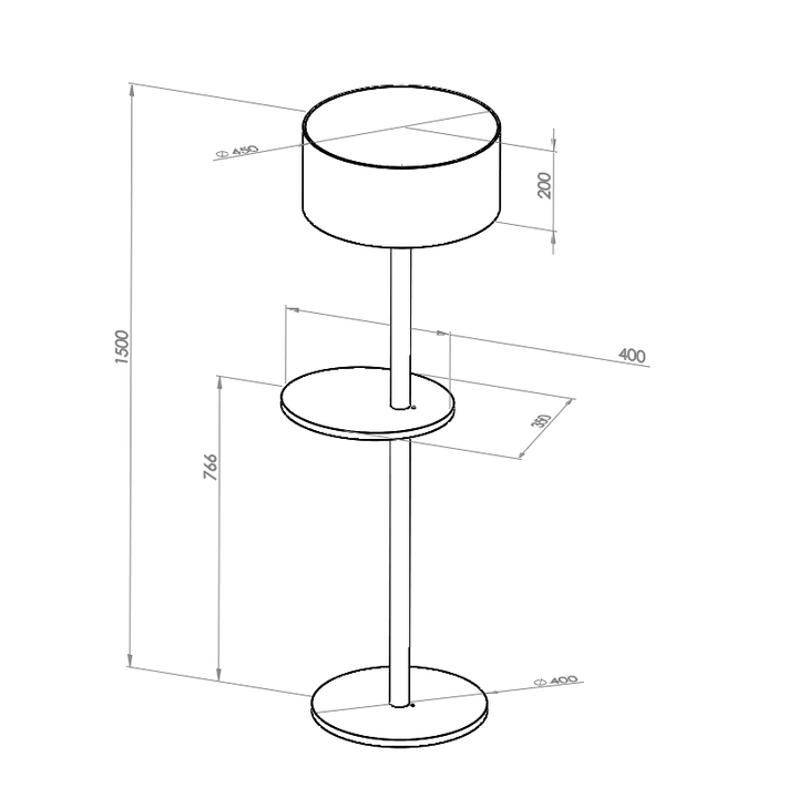 UFO Gulvlampe 45x150cm Hvid / Hvid Lampeskærm