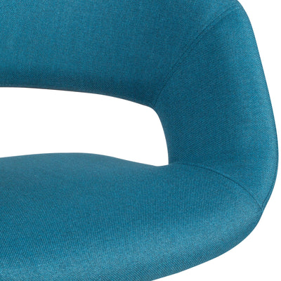 Spisebordsstol i polstret stof, retro-look, petrol blå med sorte ben