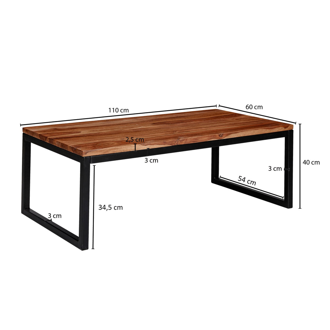 Sofabord / loungebord i massivt træ, 110x40x60 cm, industrielt look, brun