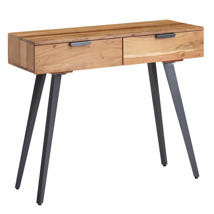 Konsolbord 90 x 78 x 36 cm massivt akacietræ / metal konsol med skuffer