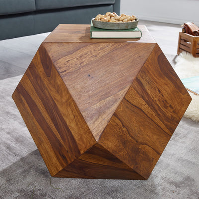 Sofabord i diamantform, massivt træ, 57 x 42,5 x 57 cm, brun