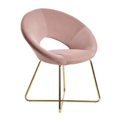 Spisebordsstol i fløjl, pink, køkkenstol med guldfarvet ben
