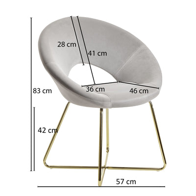 Spisebordsstol i fløjl, lysegrå, køkkenstol med gyldne ben