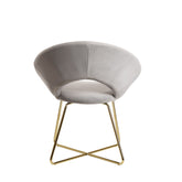 Spisebordsstol i fløjl, lysegrå, køkkenstol med gyldne ben