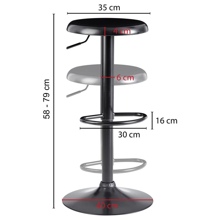 Barstol i tidløst design, uden ryglæn 58 - 79 cm, metal, sort