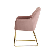 Spisebordsstol i fløjl, pink, køkkenstol med guldfarvet ben