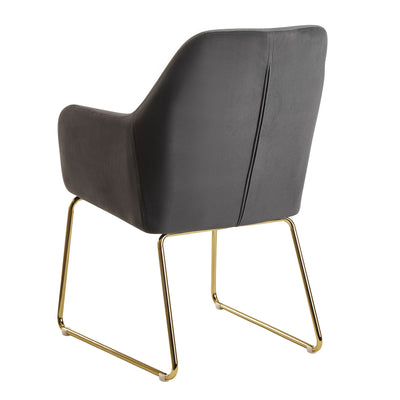 Spisebordsstol, fløjl mørkegrå med gyldne ben