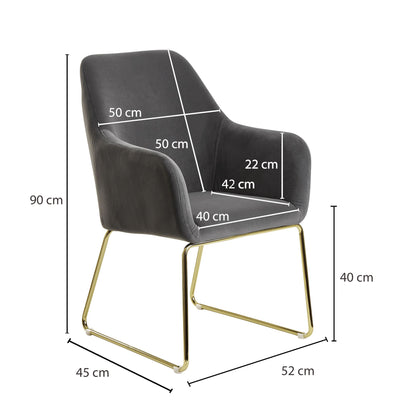 Spisebordsstol, fløjl mørkegrå med gyldne ben