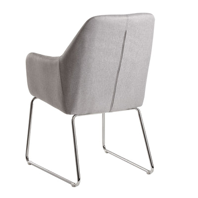 Spisebordsstol, polstret i lysegrå stof og metal, sølvfarvet ben