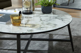 Sofabord, rundt, 88x37x88 cm, marmor-look, hvid