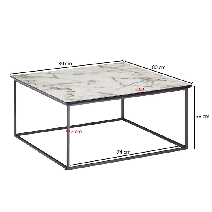 Sofabord firkantet 80x38x80 cm med marmorlook hvid