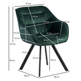 Spisebordsstol i fløjlsgrøn, polstret