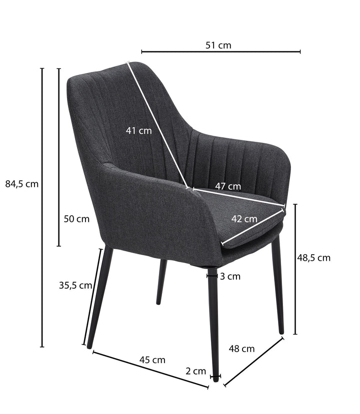 Spisebordsstol i stof, polstret, mørkegrå, skandinavisk design