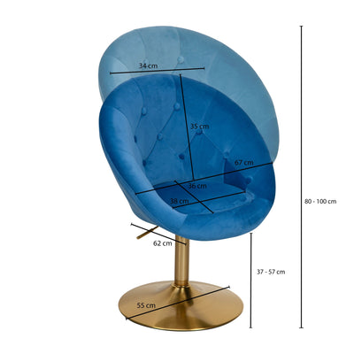 Designer cocktail-lænestol, fløjl blå / guldfarvet