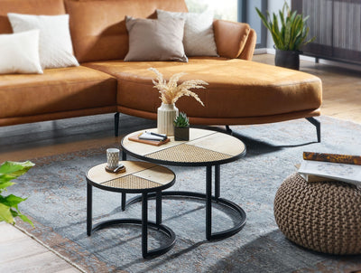 Stilfuldt og funktionelt sofabord i mangotræ, redeborde, sæt med 2, naturfarvet