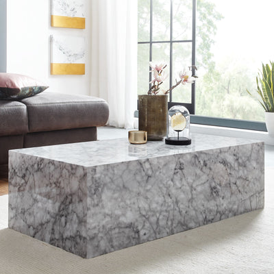 Sofabord, MDF højglans med marmor-look, 100x30x50 cm, hvid