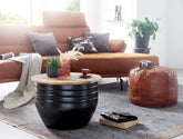 Sofabord i mangotræ og metal, 60x41x60 cm, industriel stil