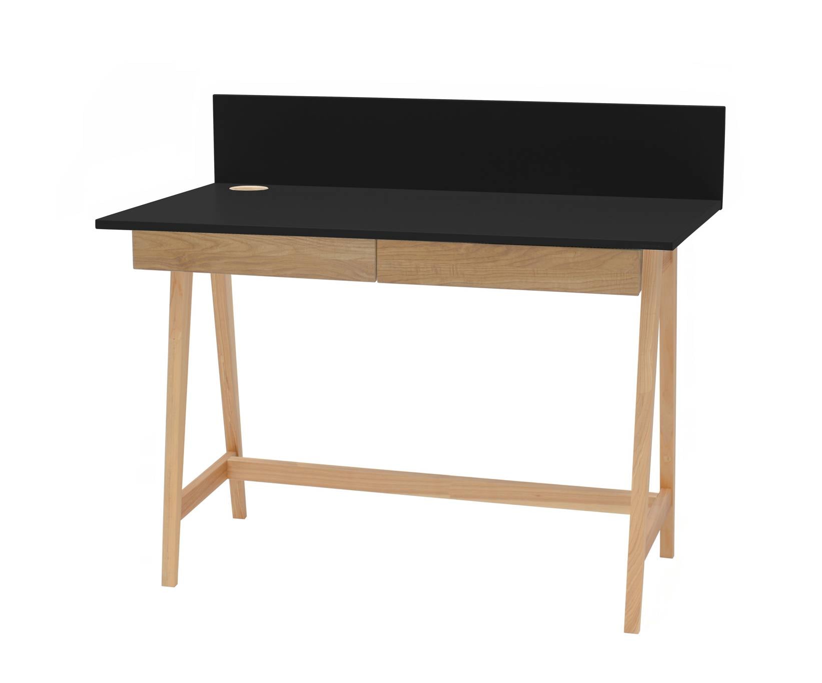 LUKA Asketræ Skrivebord 110x50cm med Skuffe Sort – Lammeuld.dk